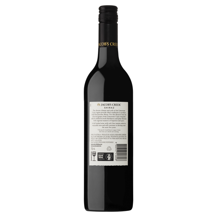 Buy Jacob's Creek Jacob's Creek Reserve Limestone Coast Shiraz 750mL (case of 6) at Secret Bottle