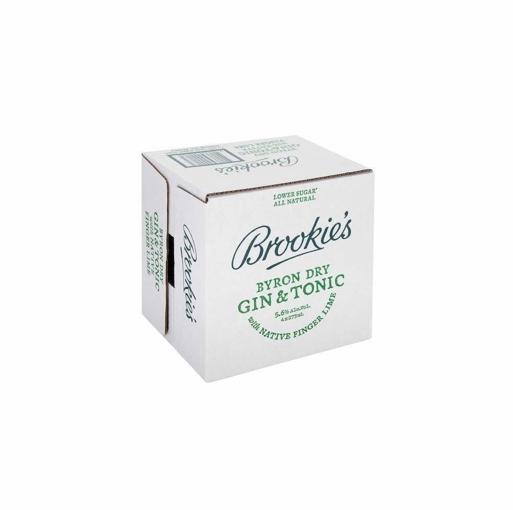 Buy Cape Byron Distillery Brookie’s Byron Dry Gin & Tonic with Native Finger Lime (275mL x 4) at Secret Bottle