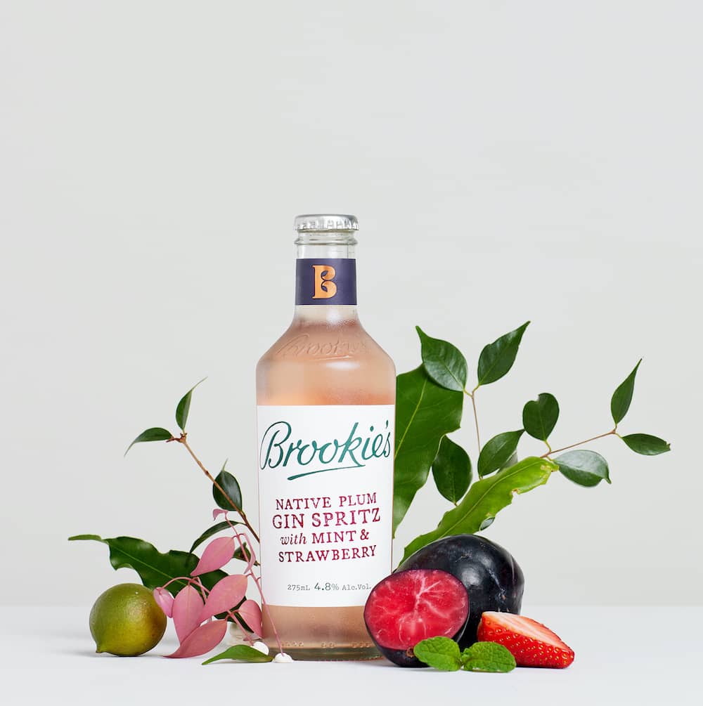 Buy Cape Byron Distillery Brookie’s Native Plum Gin Spritz with Mint & Strawberry (275mL x 4) at Secret Bottle